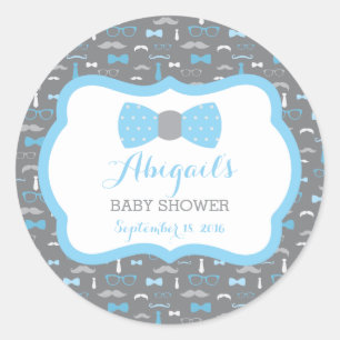 Little Man Baby Shower Sticker, Baby Blue, Grau Runder Aufkleber