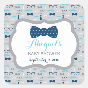 Little Man Baby Shower Sticker, Baby Blue, Navy Quadratischer Aufkleber
