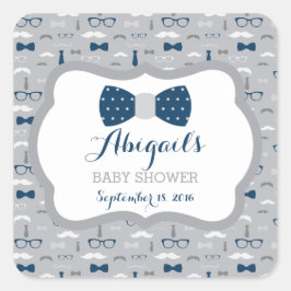Little Man Baby Shower Sticker, Navy Blue, Grau Quadratischer Aufkleber