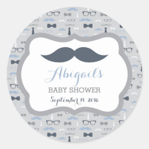 Little Man Baby Shower Sticker, Navy Blue, Grau Runder Aufkleber