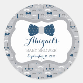 Little Man Baby Shower Sticker, Navy Blue, Grau Runder Aufkleber