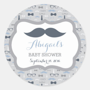 Little Man Baby Shower Sticker, Navy Blue, Grau Runder Aufkleber