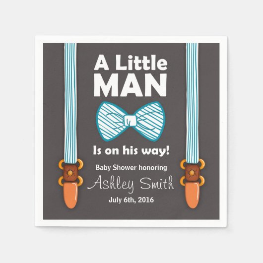 Little Man Baby Showpapier Napkin Bow Krawatte Blu Serviette (Vorderseite)