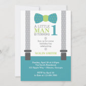 Little Man Birthday Party, Aquamarin, grau, grün Einladung (Vorderseite)