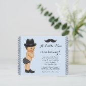 Little Man Black and Blue Mustache Baby Dusche Einladung (Stehend Vorderseite)