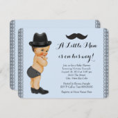 Little Man Black and Blue Mustache Baby Dusche Einladung (Vorne/Hinten)