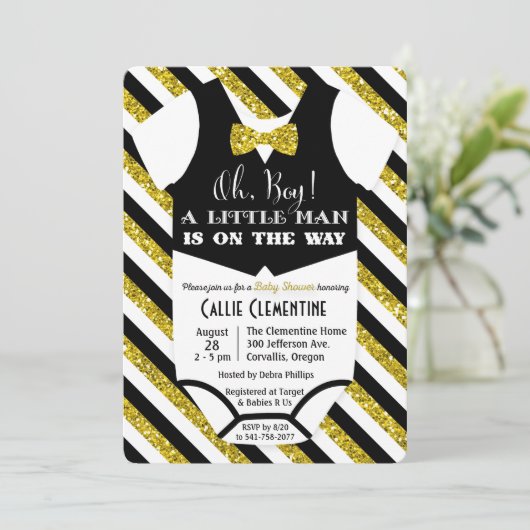 Little Man Bow Krawatte Kinderdusche Einladung (Stehend Vorderseite)