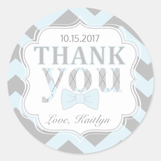 Little Man Bow-Krawatte Zickzack Print Vielen Dank Runder Aufkleber (Vorderseite)