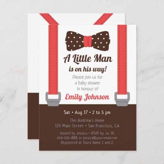 Little Man Bowtie Baby Boy Shower Einladungen (Vorne/Hinten)