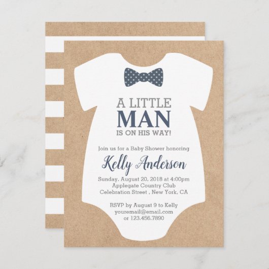 Little Man Boy Baby Shower Einladung - Kraft Card (Vorne/Hinten)