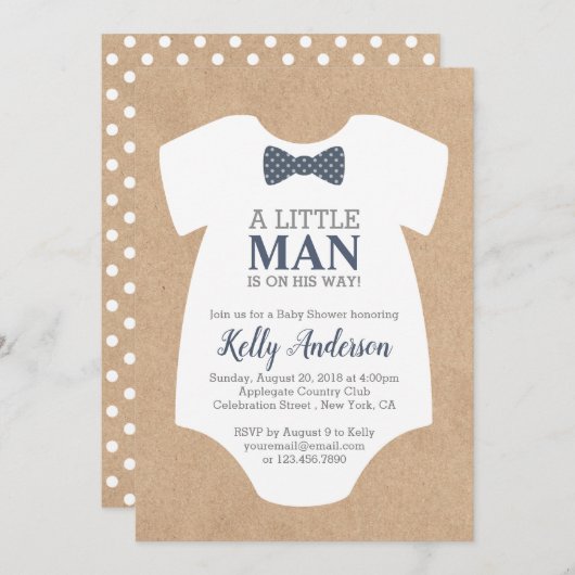Little Man Boy Baby Shower Einladung - Kraft Card (Vorne/Hinten)