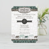 Little Man Boy Safari Elephants Zebra Baby Dusche Einladung (Stehend Vorderseite)