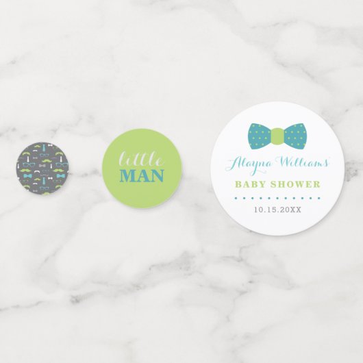 Little Man Confetti, Aquamarin, Limettengrün, Grau Konfetti (Rückseiten)