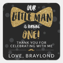 Little Man First Birthday Black and Gold Stickers