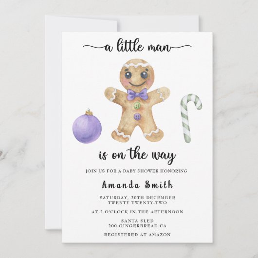 Little Man Gingerbread Mann Weihnachtsdusche Einladung (Vorderseite)