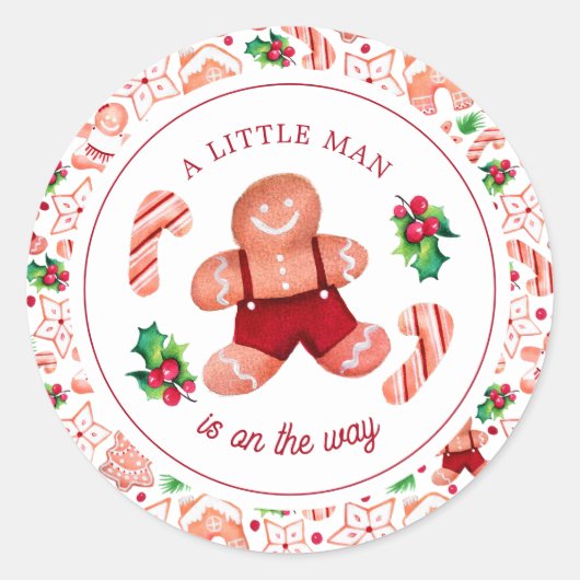 Little Man Gingerbrew Weihnachtsdusche Runder Aufkleber (Vorderseite)