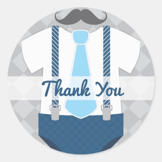 Little Man Krawatte Navy Blue Gray Baby Dusche Runder Aufkleber (Vorderseite)