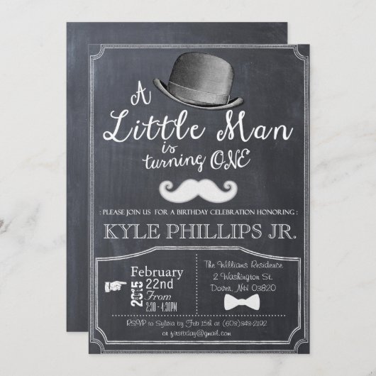 Little Man Lil Man 1. Einladung zum ersten Geburts (Vorne/Hinten)