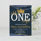 Little Man, Mr. One derful Birthday, Navy & Gold Einladung (Stehend Vorderseite)