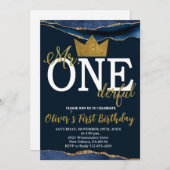 Little Man, Mr. One derful Birthday, Navy & Gold Einladung (Vorne/Hinten)