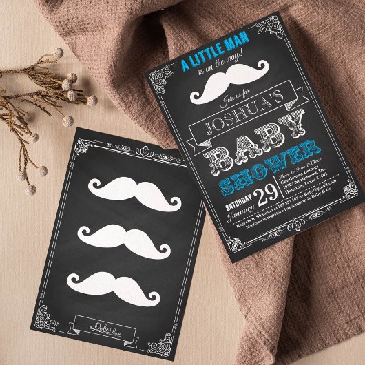 Little Man Mustache Bash Baby Shower Einladung