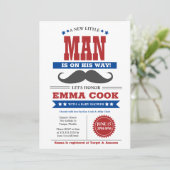 Little Man Mustache Bash Boy Baby Dusche rot Einladung (Stehend Vorderseite)