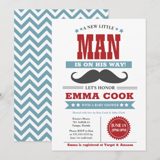 Little Man Mustache Bash Boy Baby Shower Einladung (Vorne/Hinten)