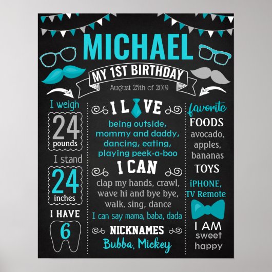 Little Man Mustache Mr Onederful Birthday Zeichen Poster (Vorne)