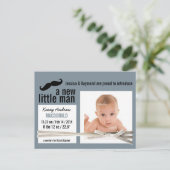 Little Man Mustache und Foto New Baby Ankündigungspostkarte (Stehend Vorderseite)