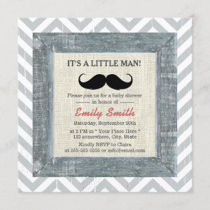 Little Man Mustache Zickzack Stripes Babydusche Einladung