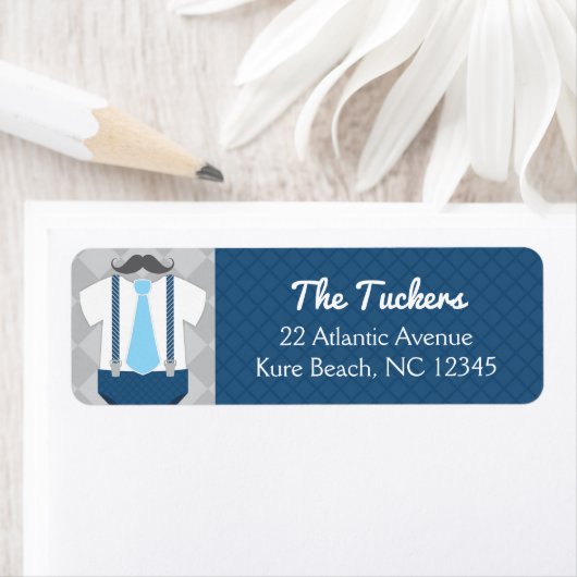 Little Man Navy Blue Gray Baby Dusche Adresse (Insitu)