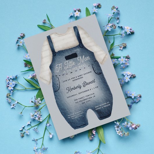 Little Man Niedlich Baby Blue Watercolor Babydusch Einladung