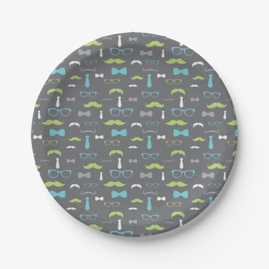 Little Man Paper Plate, Aquamarin, Limon, grau Pappteller (Vorderseite)