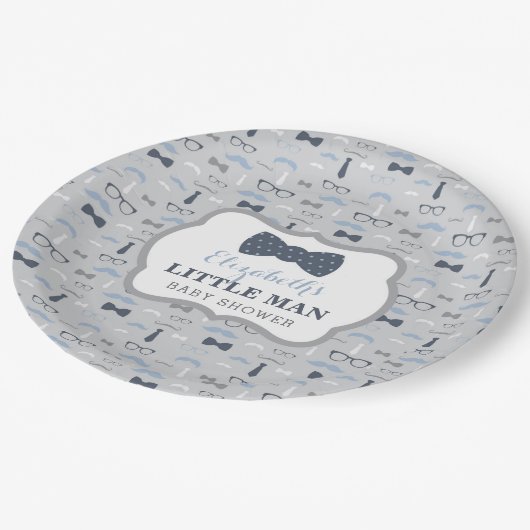 Little Man Paper Plate, Marine, Grau Pappteller (Schrägansicht)