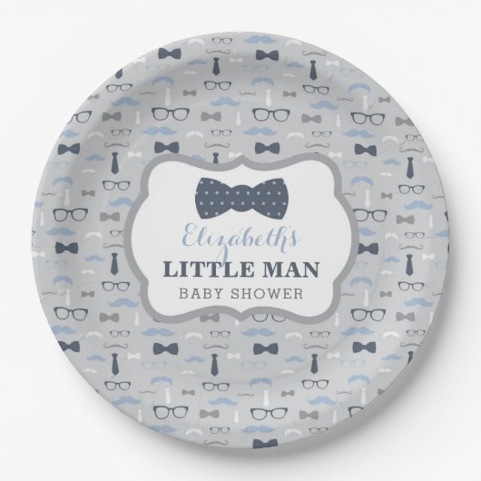 Little Man Paper Plate, Marine, Grau Pappteller (Vorderseite)