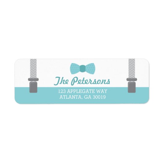 Little Man Return Address Label, Aqua und Grau (Vorne)