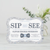 Little Man Sip and See Baby Shower Einladung (Stehend Vorderseite)