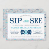 Little Man Sip and See Baby Shower Einladung (Vorne/Hinten)