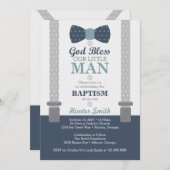 Little Man Taufe Einladung, Navy Blue, Grau Einladung (Vorne/Hinten)