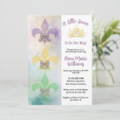 Little Mardi Gras Queen Fleur de Lis Baby Shower Einladung (Stehend Vorderseite)