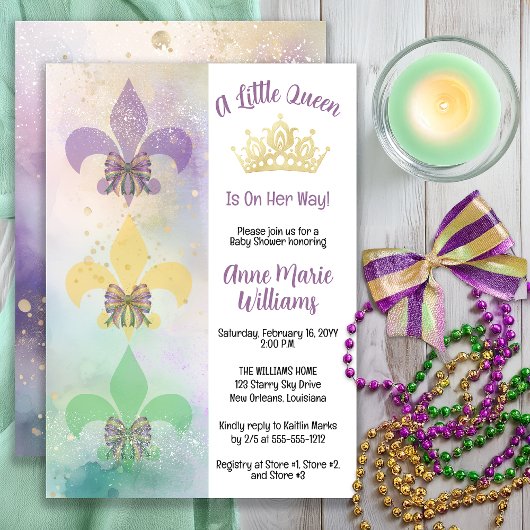 Little Mardi Gras Queen Fleur de Lis Baby Shower Einladung