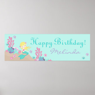 Little Mermaid Birthday Banner Blonde Poster