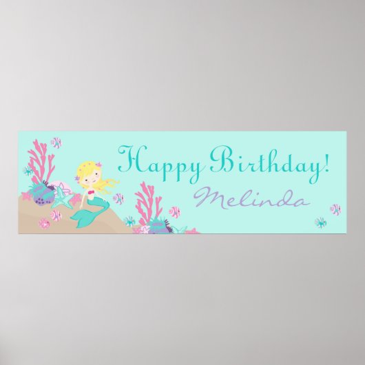 Little Mermaid Birthday Banner Blonde Poster (Vorne)