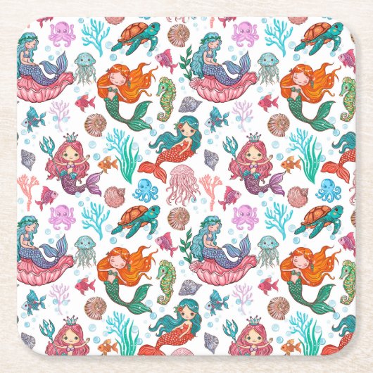 Little Mermaid Birthday Paper Napkin Rechteckiger Pappuntersetzer (Vorderseite)
