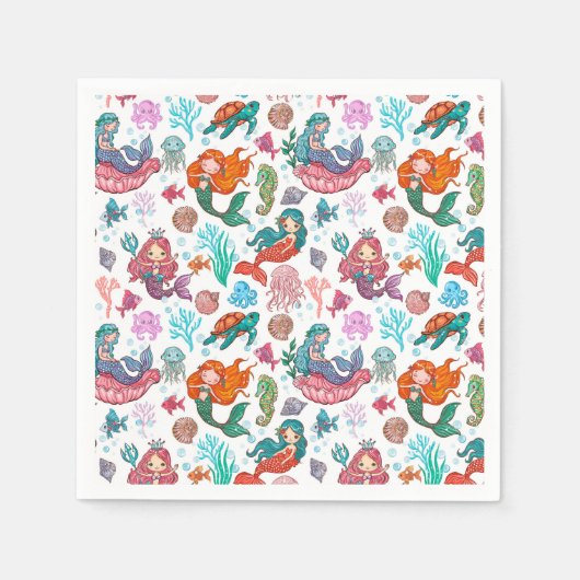 Little Mermaid Birthday Paper Napkin Serviette (Vorderseite)