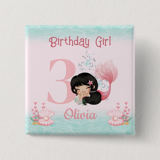 Little Mermaid Birthday Pink Button (Vorderseite)