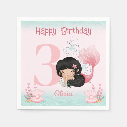 Little Mermaid Birthday Pink Serviette (Vorderseite)
