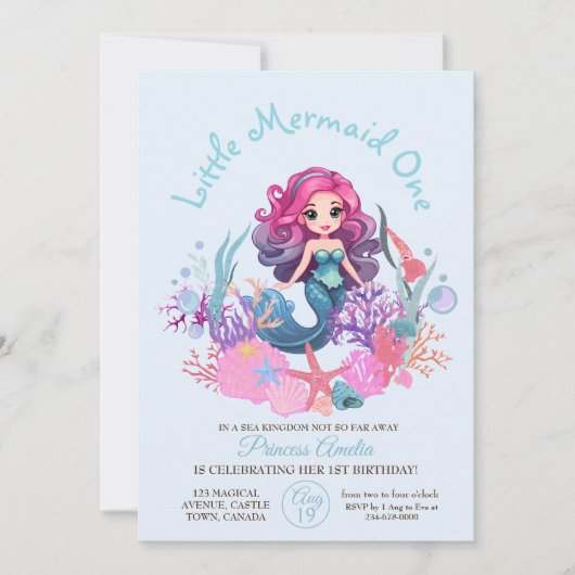 Little Mermaid First Birthday Party Einladung (Vorderseite)