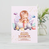 Little Mermaid Girl Birthday Party Einladung (Stehend Vorderseite)