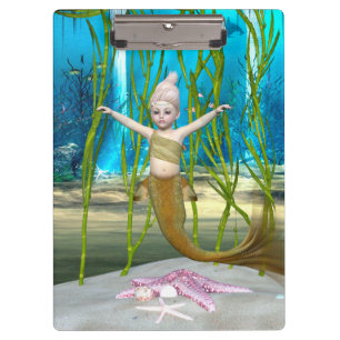 Little Mermaid Niedlich Fantasy Girl, Blue Ocean Klemmbrett